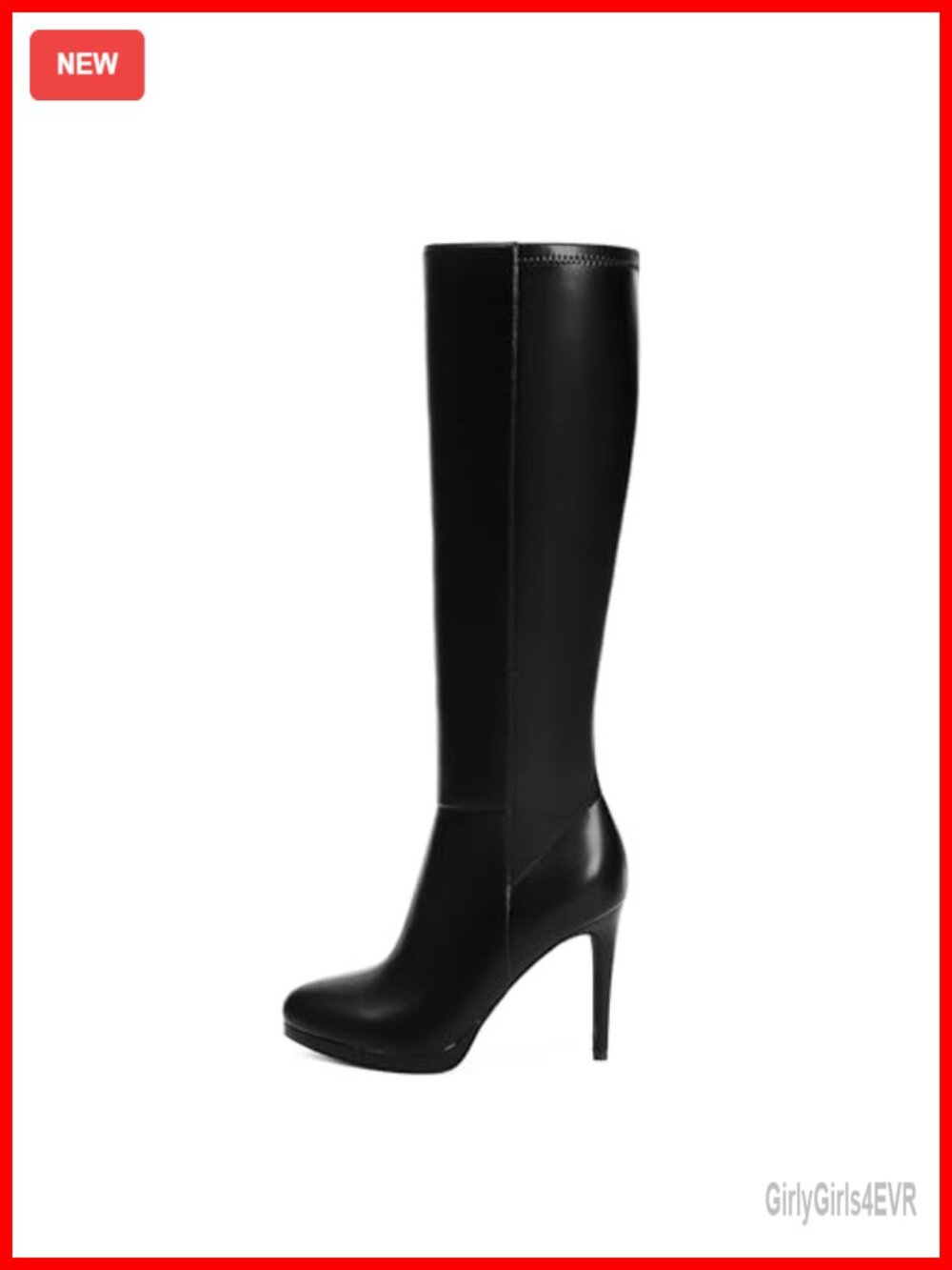 Knee High Platform Boots Round Toe Stiletto Heel Tall Faux Leather
